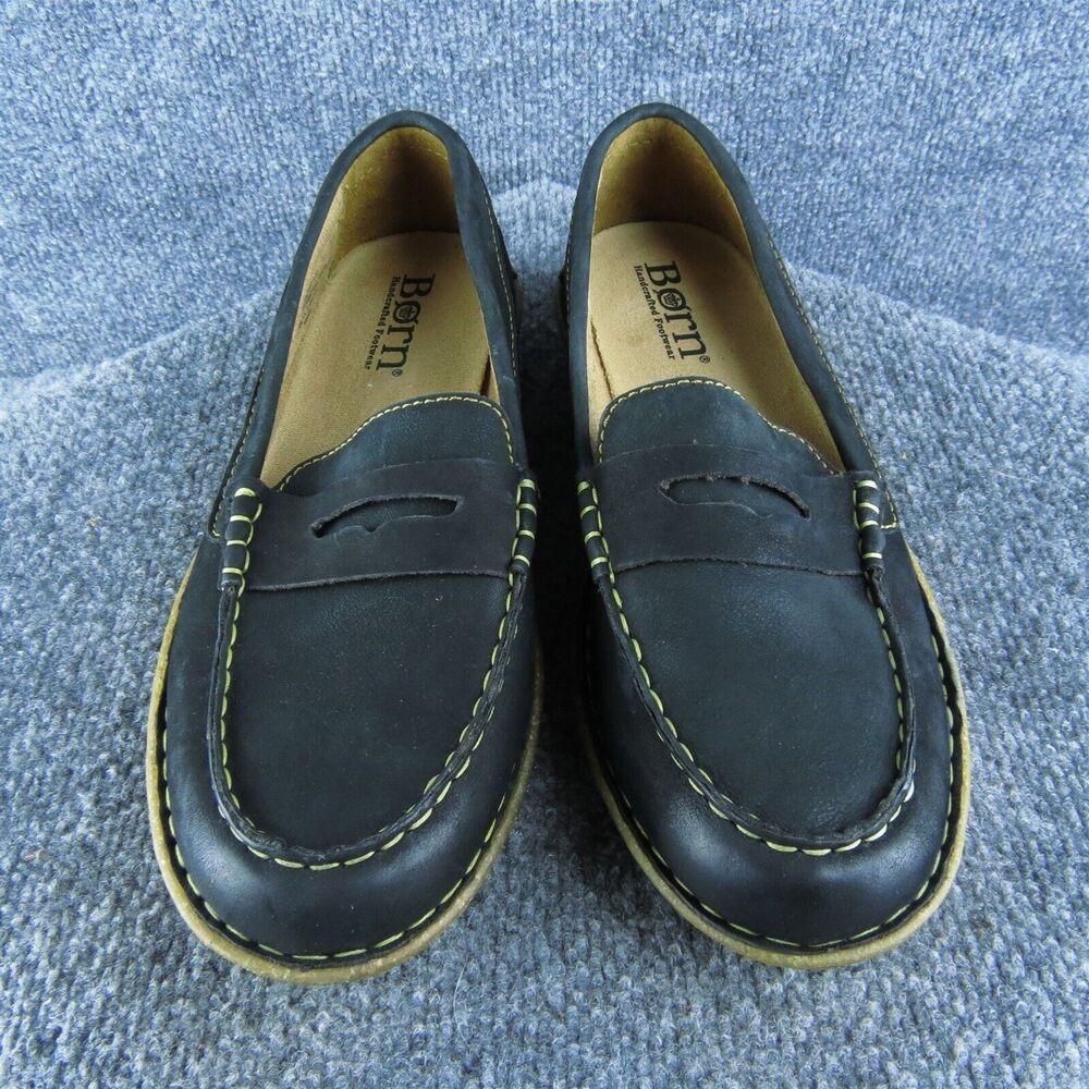 Born Black Leather Loafers with Tan Stitching - Picture 3 of 6